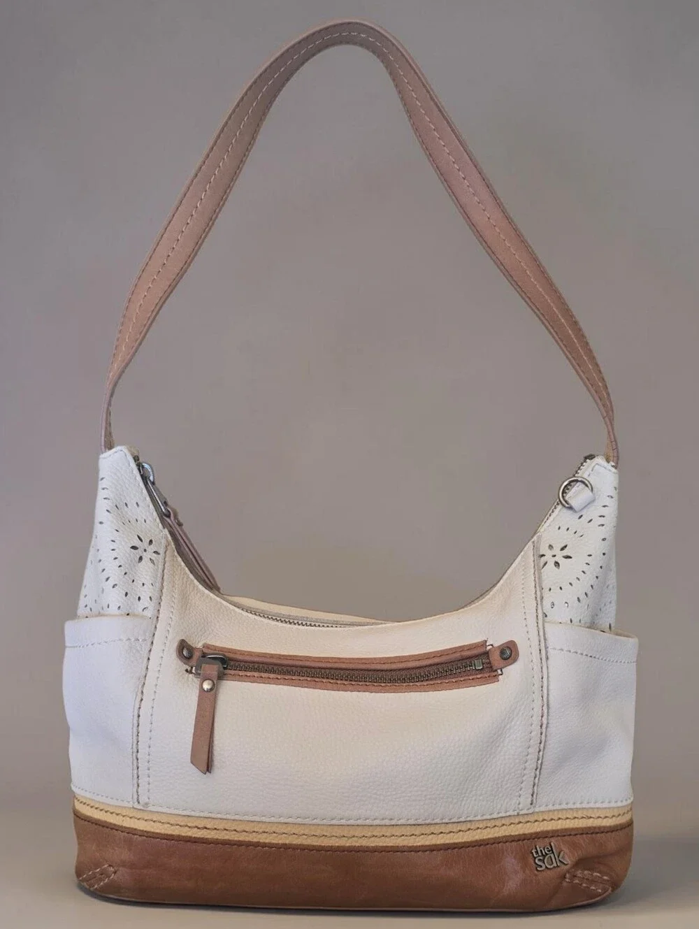 The Sak Kendra Leather Satchel Cream Brown Hobo Shoulder Bag